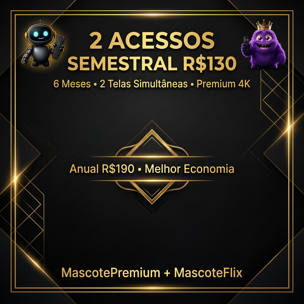 2 Acessos Semestral R$130 — Anual R$190 — 2 Telas Simultâneas Premium 4K