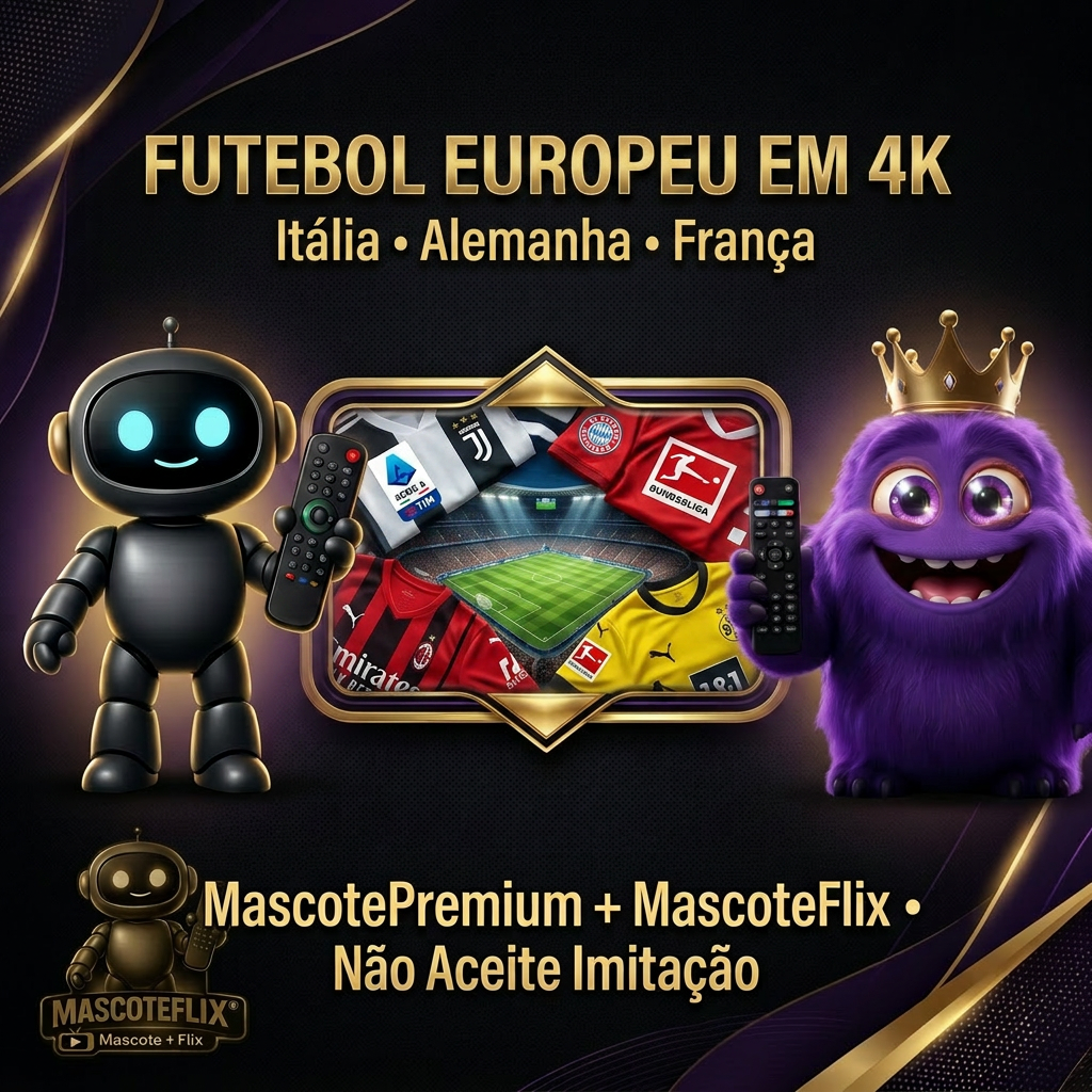 Futebol Europeu em 4K — Itália, Alemanha e França ao vivo — Mascote Premium