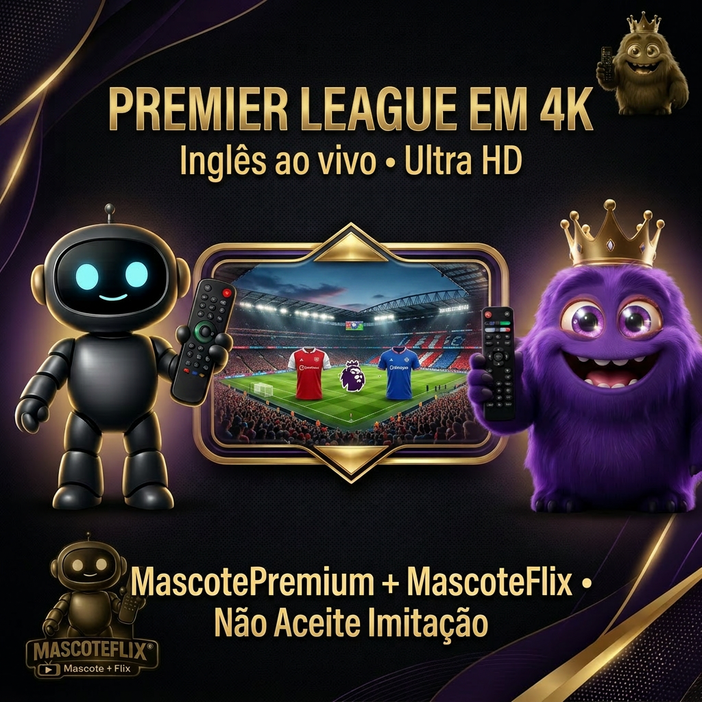 Premier League em 4K — Futebol Inglês Ao Vivo Ultra HD — Mascote Premium