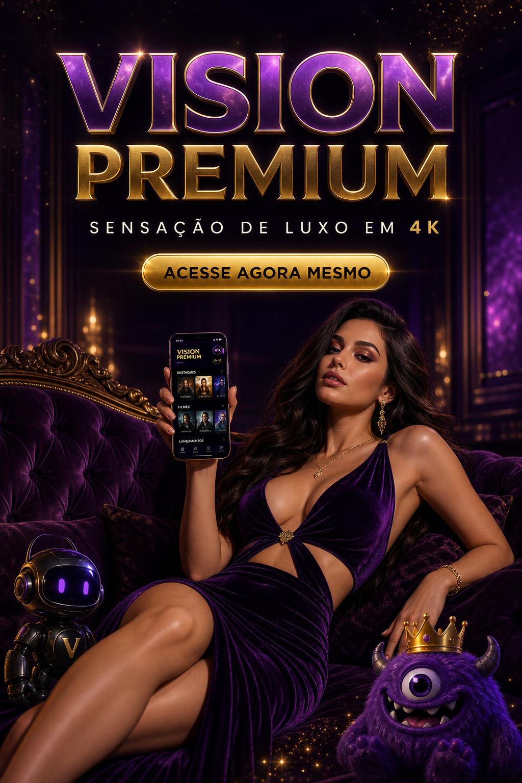 Vision Premium Sensual Roxo — Sensação de Luxo em 4K — Mulher elegante no sofá